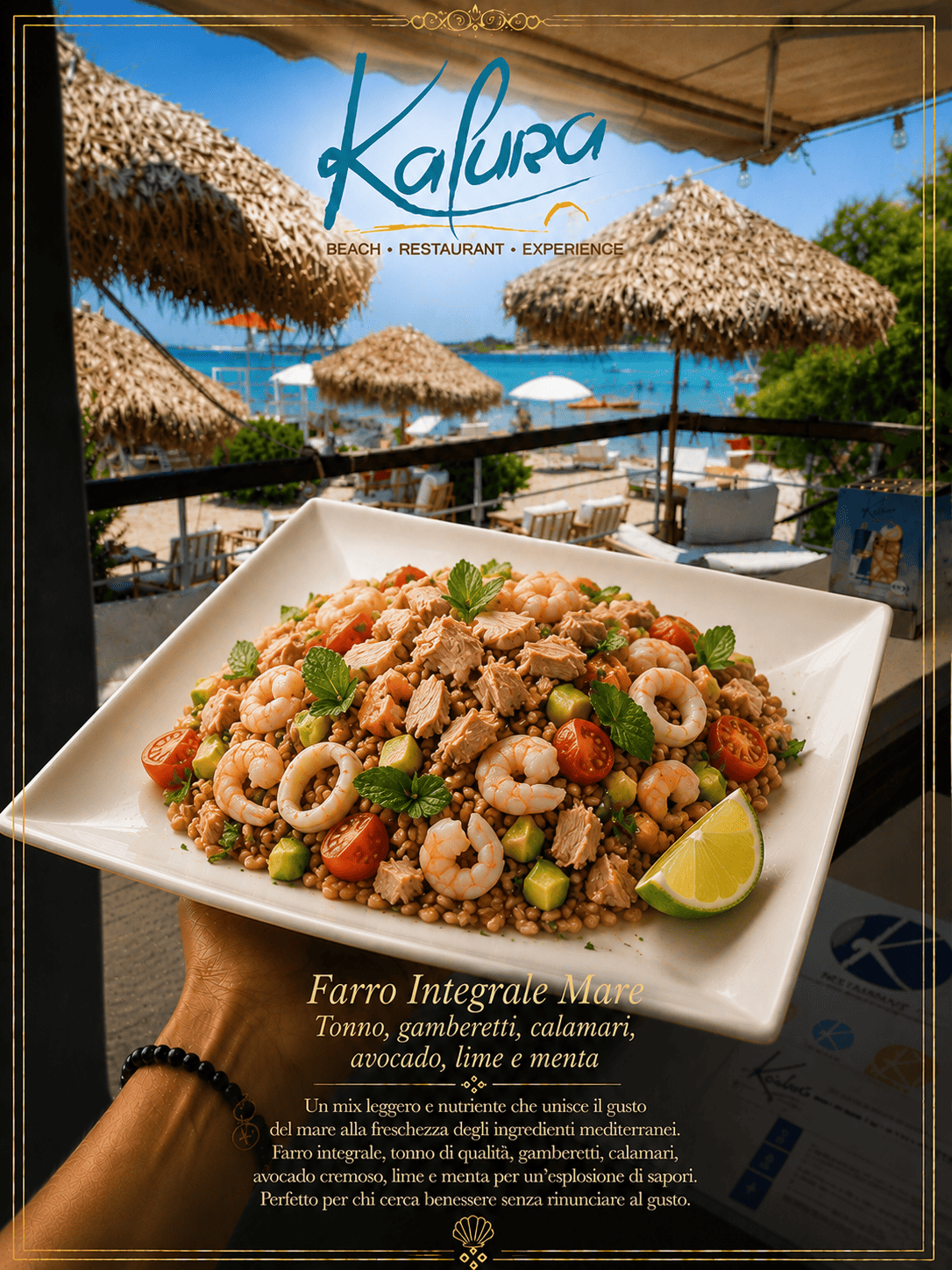 Farro Integrale Mare – Tonno, Gamberetti, Calamari, Avocado, Lime e Menta
