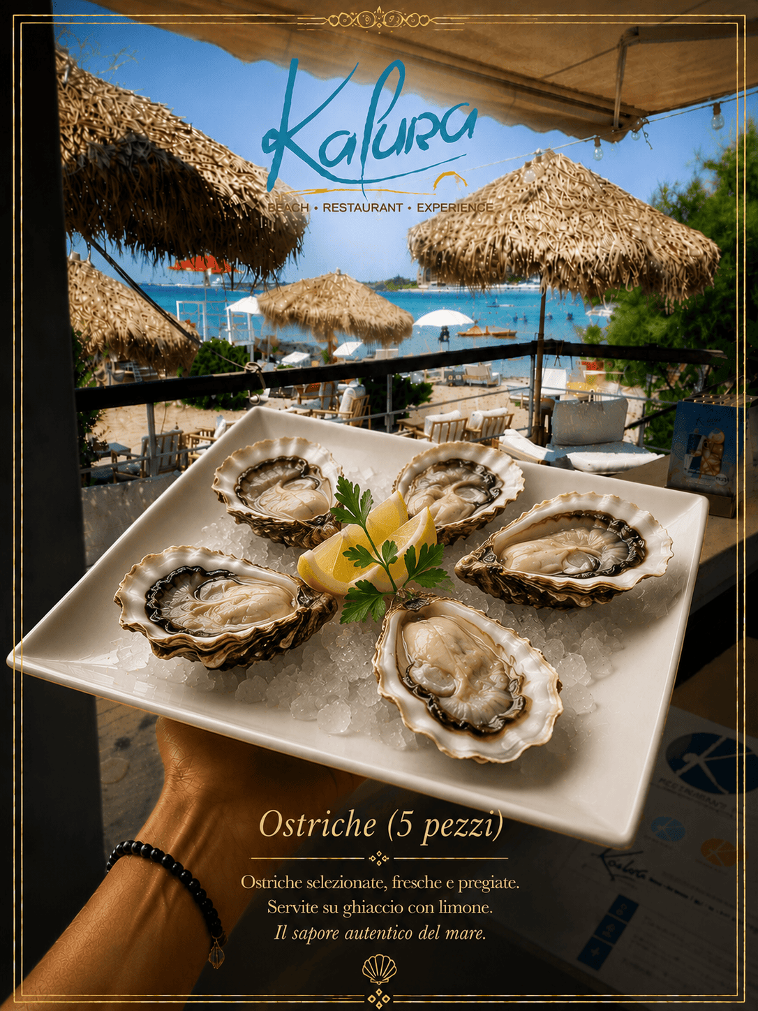 Ostriche fresche sotto il sole del mare